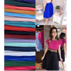 Saia Plissada Midi Forrada Lisa Elegante