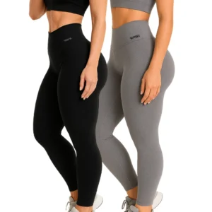 Kit 2 Calças Legging Feminina Cintura Alta Zero Transparência Academia Fitness Básica Confortável